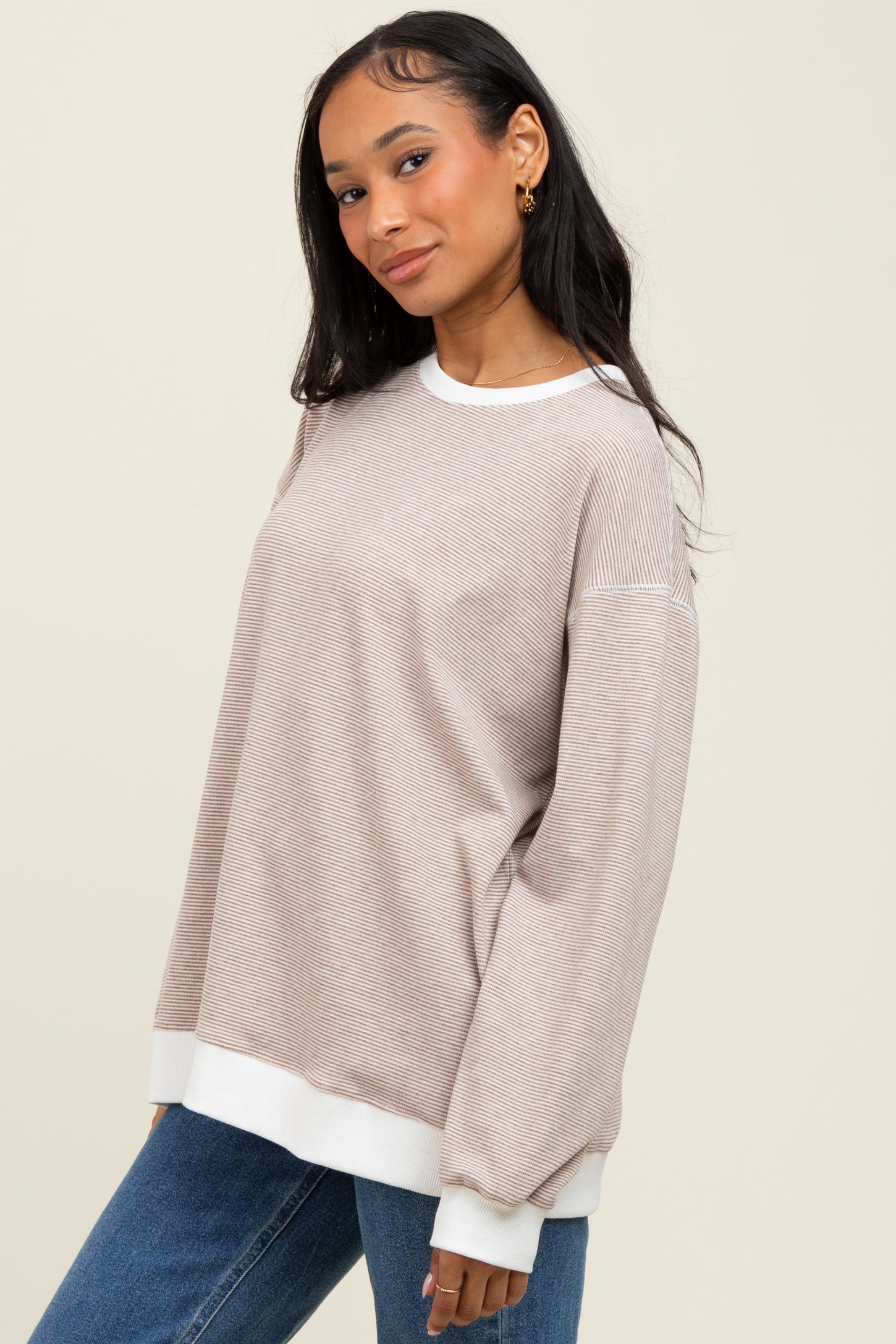 Mocha Striped Pullover Top