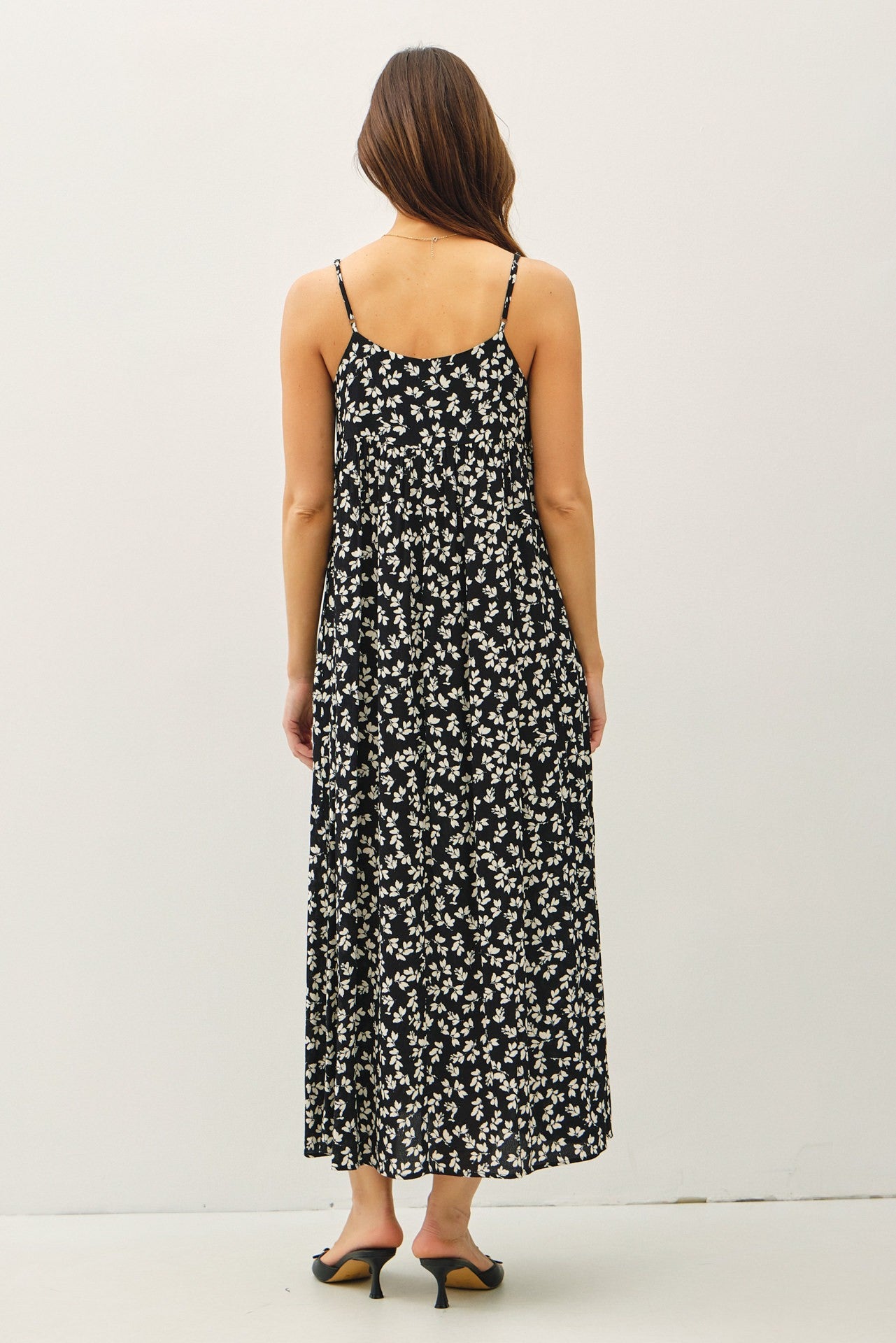 Black Floral V-Neck Maxi Dress