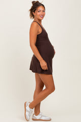 Dark Brown Tennis Racerback Maternity Romper Dress