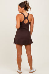 Dark Brown Tennis Racerback Maternity Romper Dress