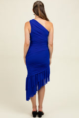 Royal Ruched Mesh One Shoulder Asymmetric Maternity Dress