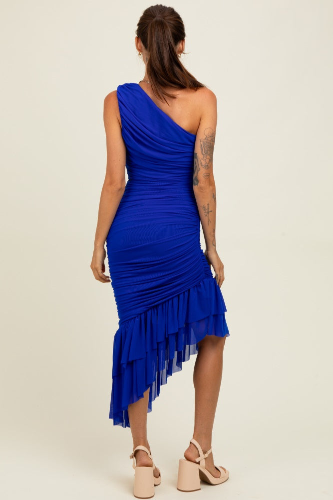 Royal Ruched Mesh One Shoulder Asymmetric Dress– PinkBlush