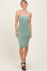 Sage Ribbed Button Midi Dress