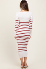 Mauve Ribbed Knit Striped Long Sleeve Maternity Sweater Dress