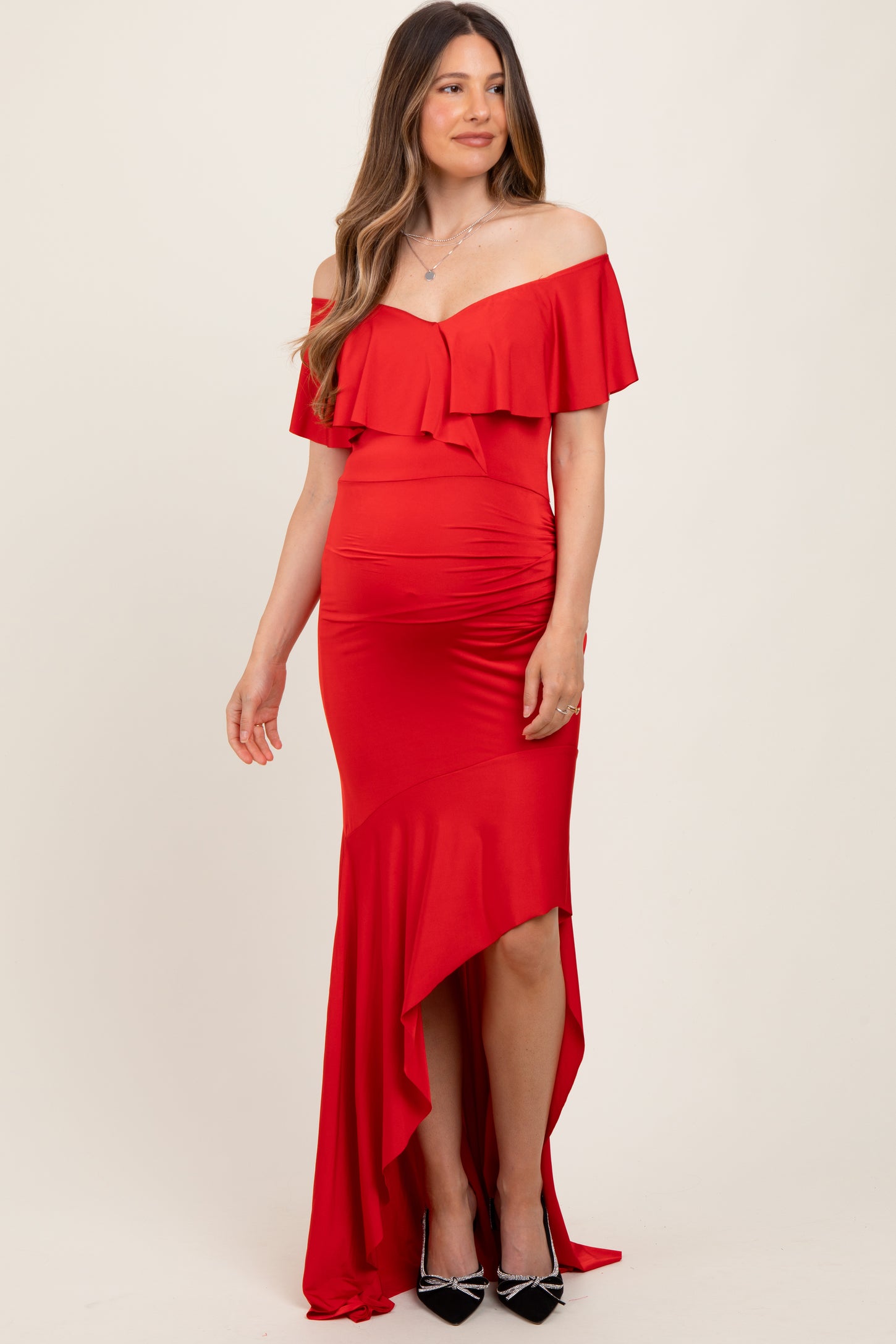 high low maternity cocktail dress Black Solid Hi-Low Maternity Wrap Dress