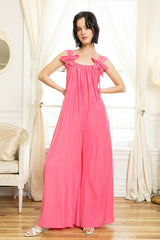 Pink Wide-Leg Sleeveless Bow Tie Straps Jumpsuit