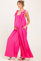 Pink Wide-Leg Sleeveless Bow Tie Straps Maternity Jumpsuit