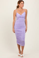 Lavender Ruched Sweetheart Neckline Maternity Midi Dress