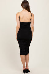 Black Ruched Sweetheart Neckline Maternity Midi Dress