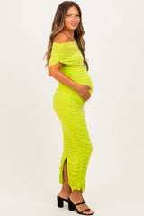 Lime Ruched Mesh Foldover Off Shoulder Maternity Maxi Dress