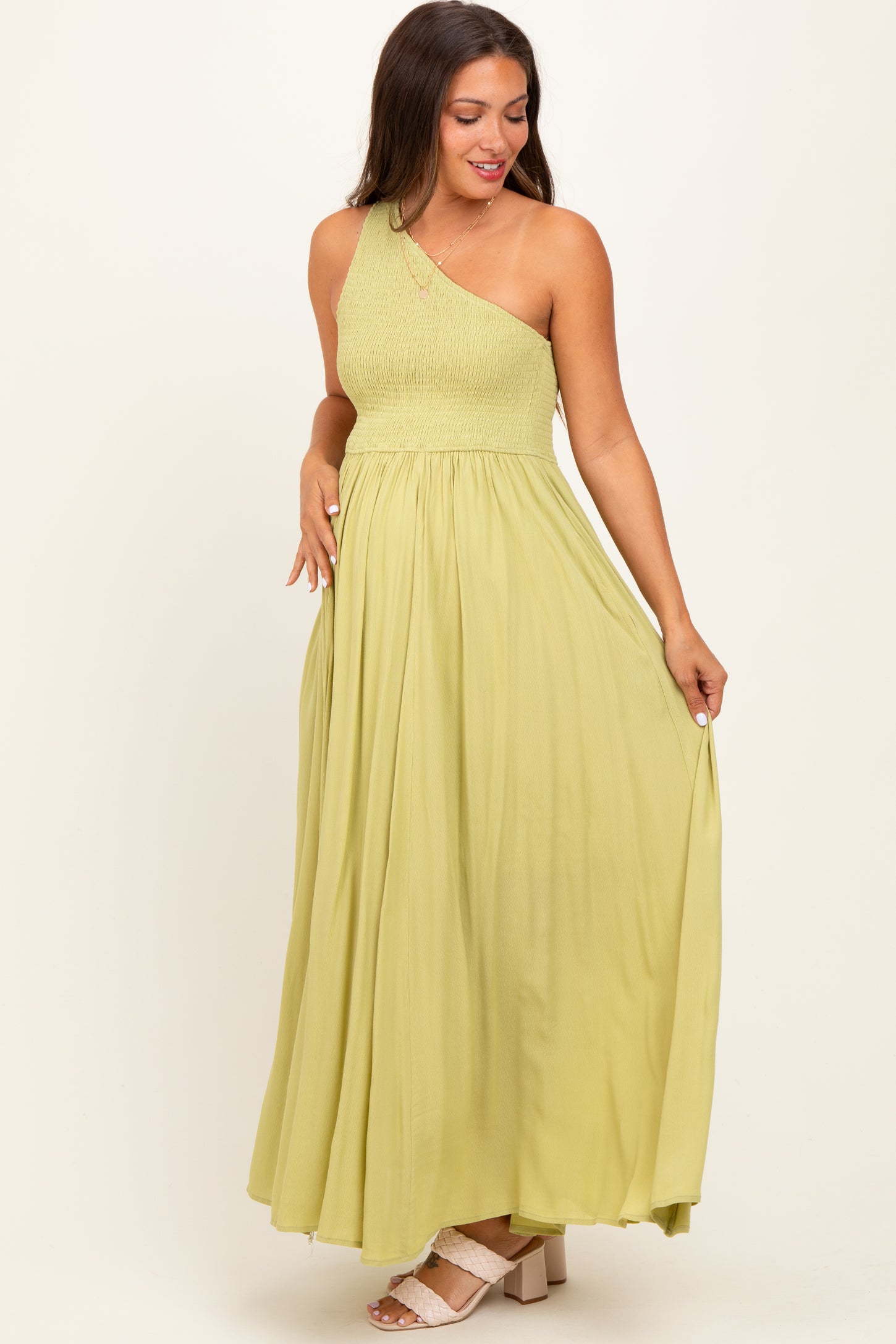 smocked one shoulder maxi dress Elan One Shoulder Smocked Maxi Dress
