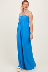 Blue Halter Neck Wide Leg Jumpsuit