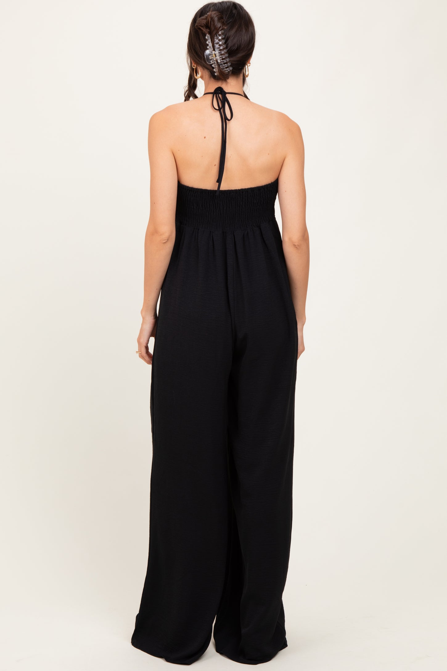 Black Halter Neck Wide Leg Jumpsuit