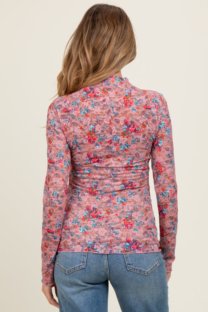 Mauve Floral Lace Long Sleeve Maternity Top