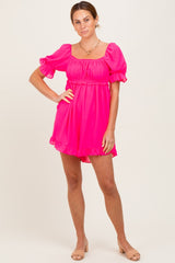 Fuchsia Ruffle Trim Square Neck Romper