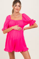 Fuchsia Ruffle Trim Square Neck Maternity Romper