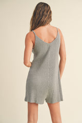 Heather Grey Ribbed Knit Sleeveless Romper