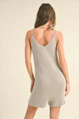 Light Grey Ribbed Knit Sleeveless Romper