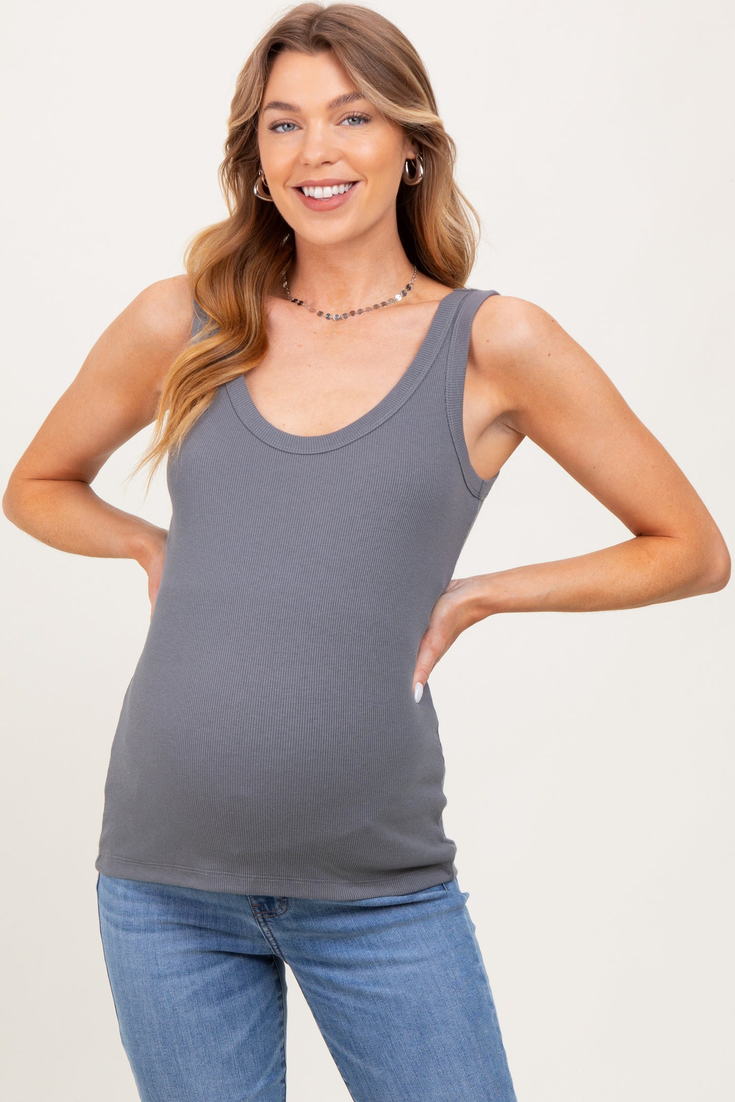 Charcoal Ribbed Basic Maternity Tank