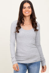 Heather Grey Ribbed Ruched Long Sleeve Top