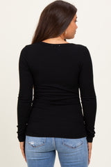 Black Ribbed Ruched Maternity Long Sleeve Top