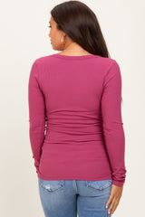Magenta Ribbed Ruched Maternity Long Sleeve Top