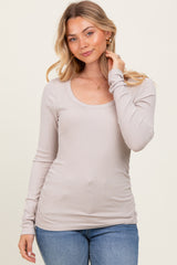 Taupe Ribbed Ruched Maternity Long Sleeve Top