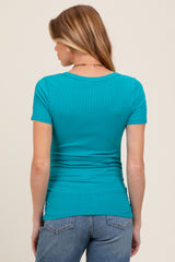 Teal Ribbed Ruched Short Sleeve Maternity Top