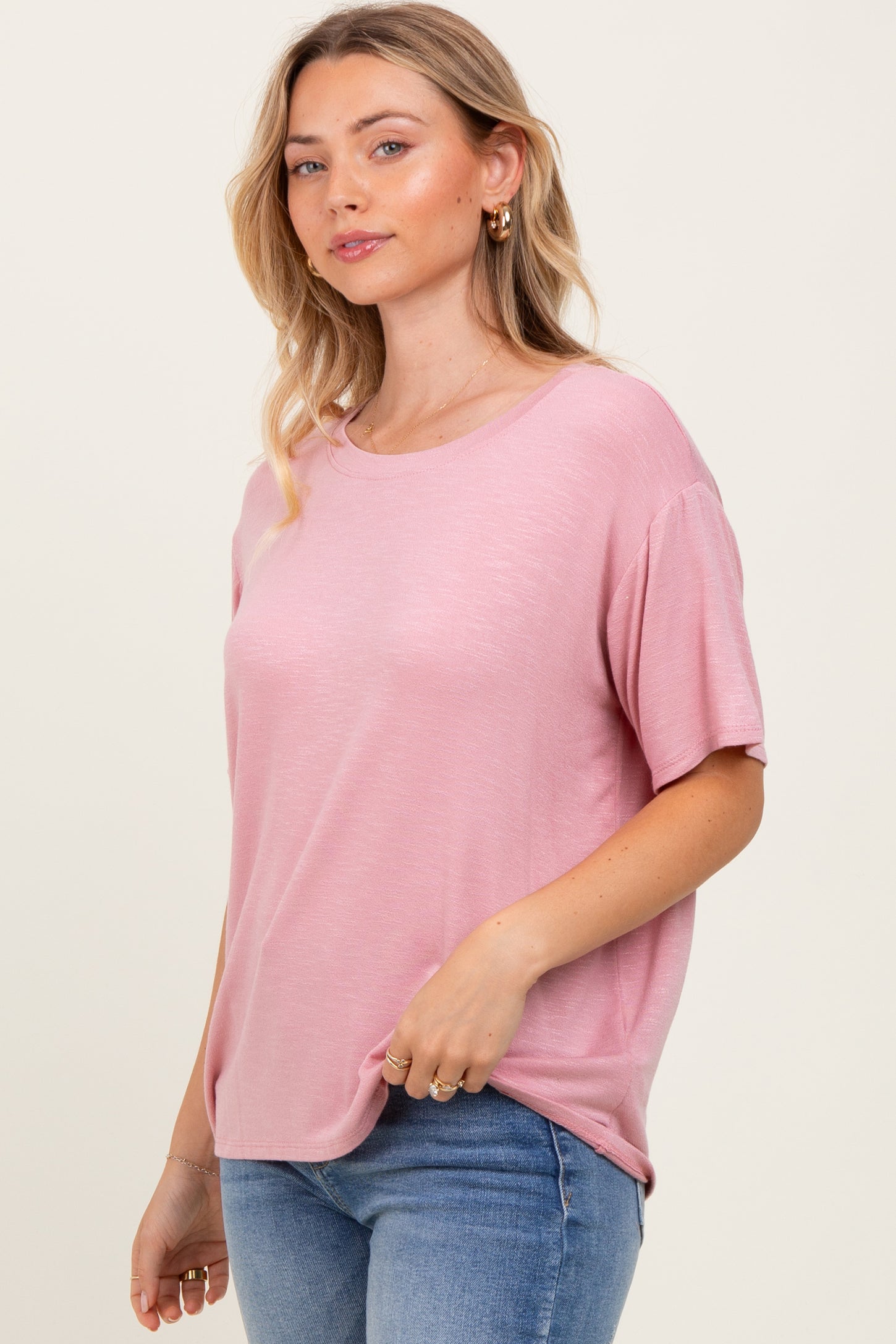 Light Pink Relaxed Fit Short Sleeve Tee