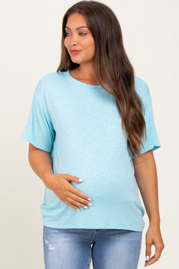 Light Blue Relaxed Fit Short Sleeve Maternity Tee