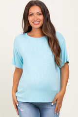 Light Blue Relaxed Fit Short Sleeve Maternity Tee
