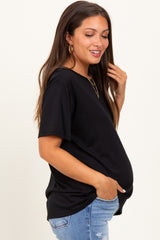 Black Relaxed Fit Short Sleeve Maternity Tee