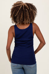 Navy Ribbed Knit Button Maternity Tank Top