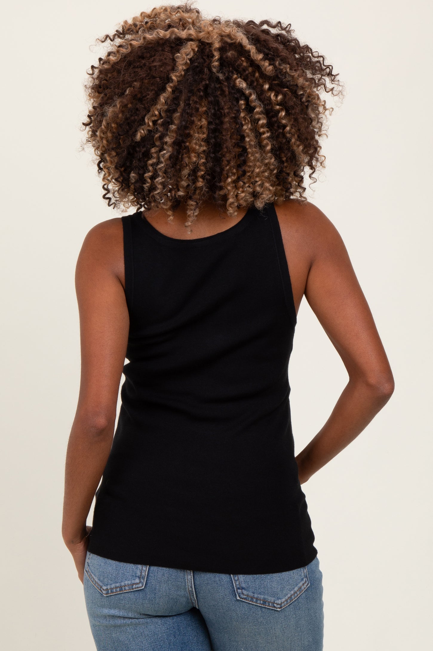 Black Ribbed Knit Button Maternity Tank Top