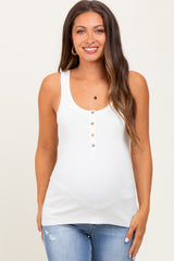 White Ribbed Knit Button Maternity Tank Top