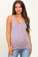 Lavender Ribbed Knit Button Maternity Tank Top