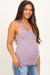 Lavender Ribbed Knit Button Maternity Tank Top