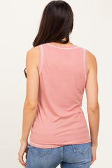 Pink Ribbed Contrast Stitch Tank Top