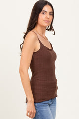 Brown Textured Knit Tank Top