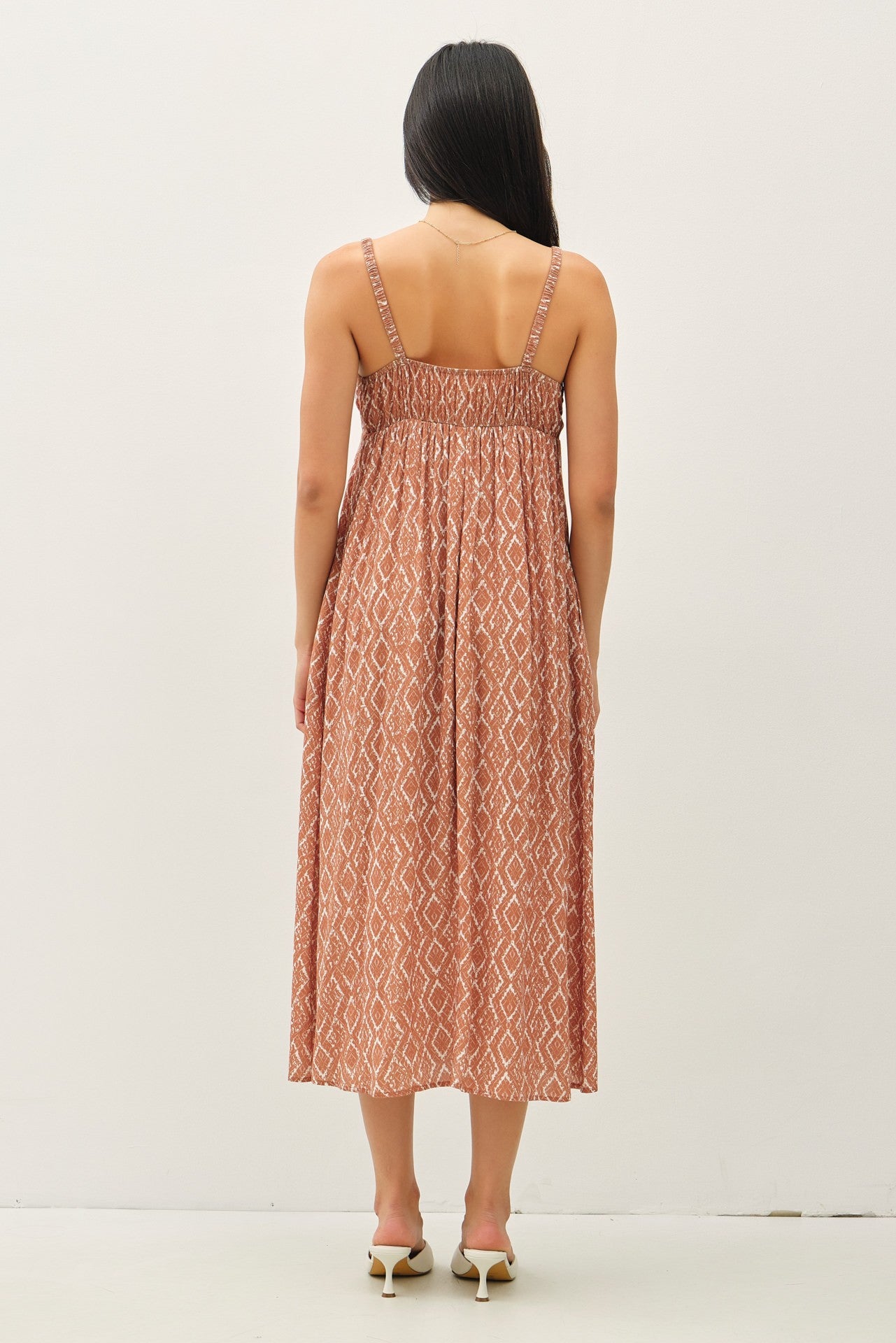 Rust Printed Sleeveless Midi Dress