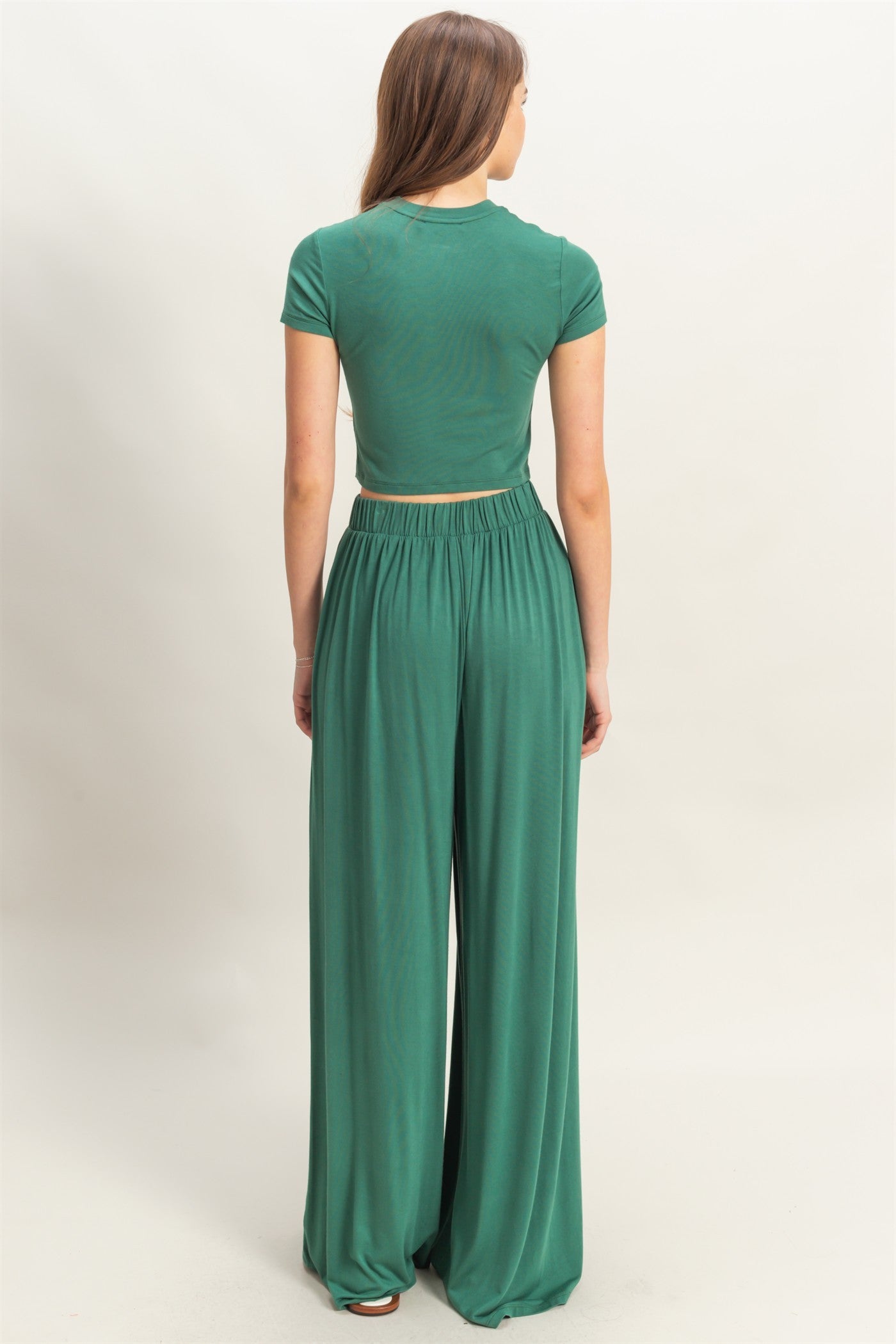 Emerald Green Cropped Short Sleeve Wide Leg Pants Set PinkBlush Emerald Green Cropped Short Sleeve Wide Leg Pants Set PinkBlush
