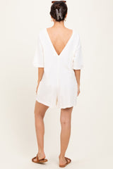 Cream V Back Short Sleeve Pocketed Romper