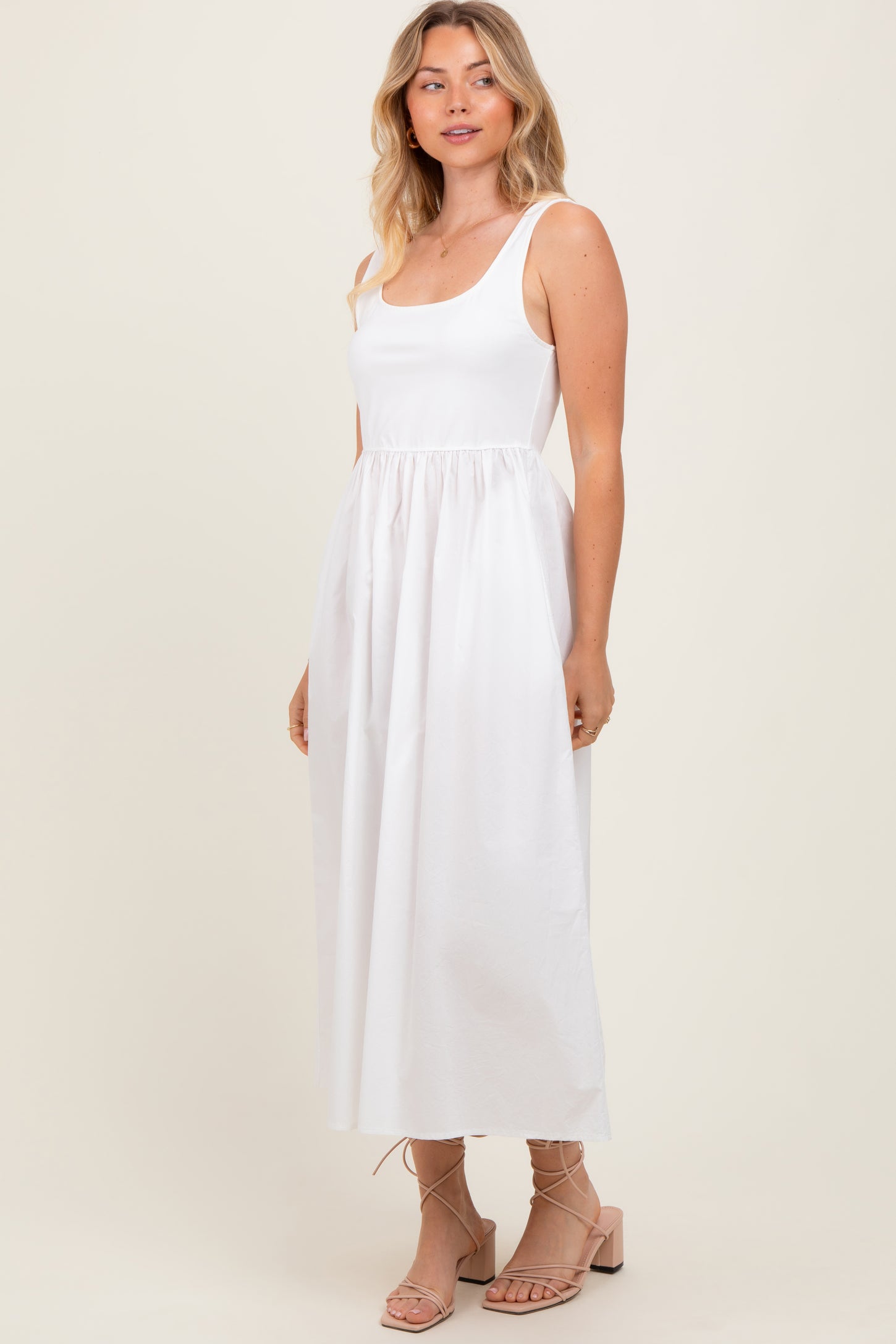 White Contrast Sleeveless Square Neck Midi Dress – PinkBlush White Contrast Sleeveless Square Neck Midi Dress – PinkBlush