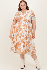 Cream Floral Smocked Short Sleeve Maternity Plus Midi Dress
