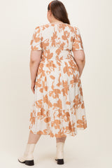 Cream Floral Smocked Short Sleeve Maternity Plus Midi Dress