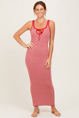 Red Striped Knit Tie-Front Midi Dress