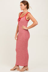 Red Striped Knit Tie-Front Midi Dress
