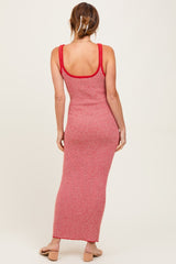 Red Striped Knit Tie-Front Midi Dress
