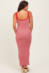 Red Striped Knit Tie-Front Maternity Midi Dress
