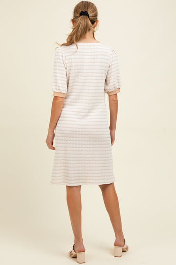 Ivory Striped Textured Knit Button Up Maternity Dress